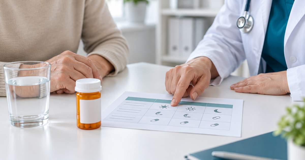 Врач объясняет пациенту расписание безопасного приёма антибиотика